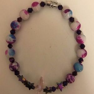 Handcrafted Hearts Stars Beaded Bracelet 8"